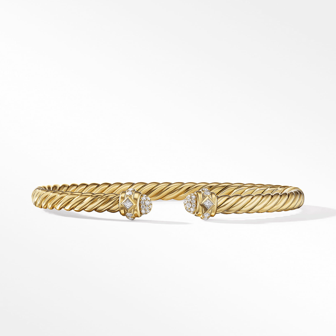 David Yurman Cablespira Oval Bracelet in 18k Yellow Gold with Pavé Diamonds