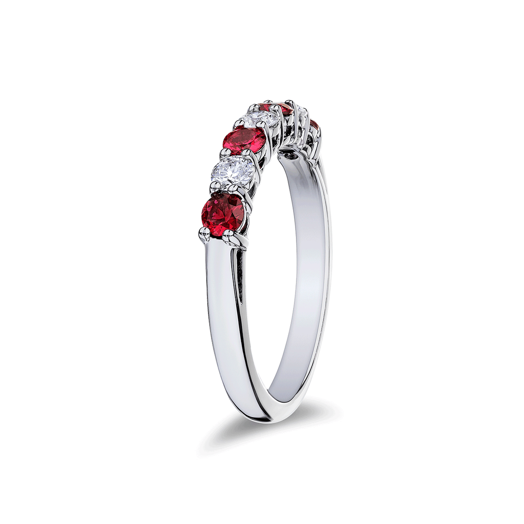 Platinum Alternating Diamond and Ruby .50 Total Weight Band