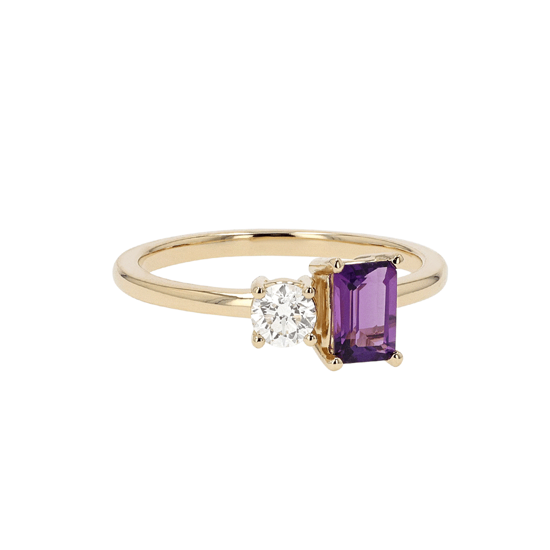 14k Gold Amethyst and Diamond .25 Total Weight Ring