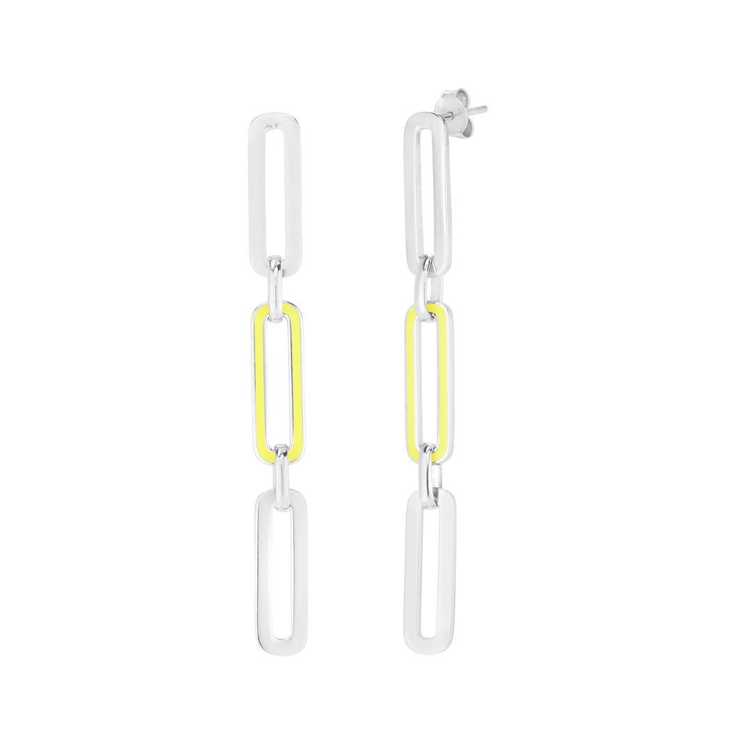 Sterling Silver and Yellow Enamel Paperclip Earrings