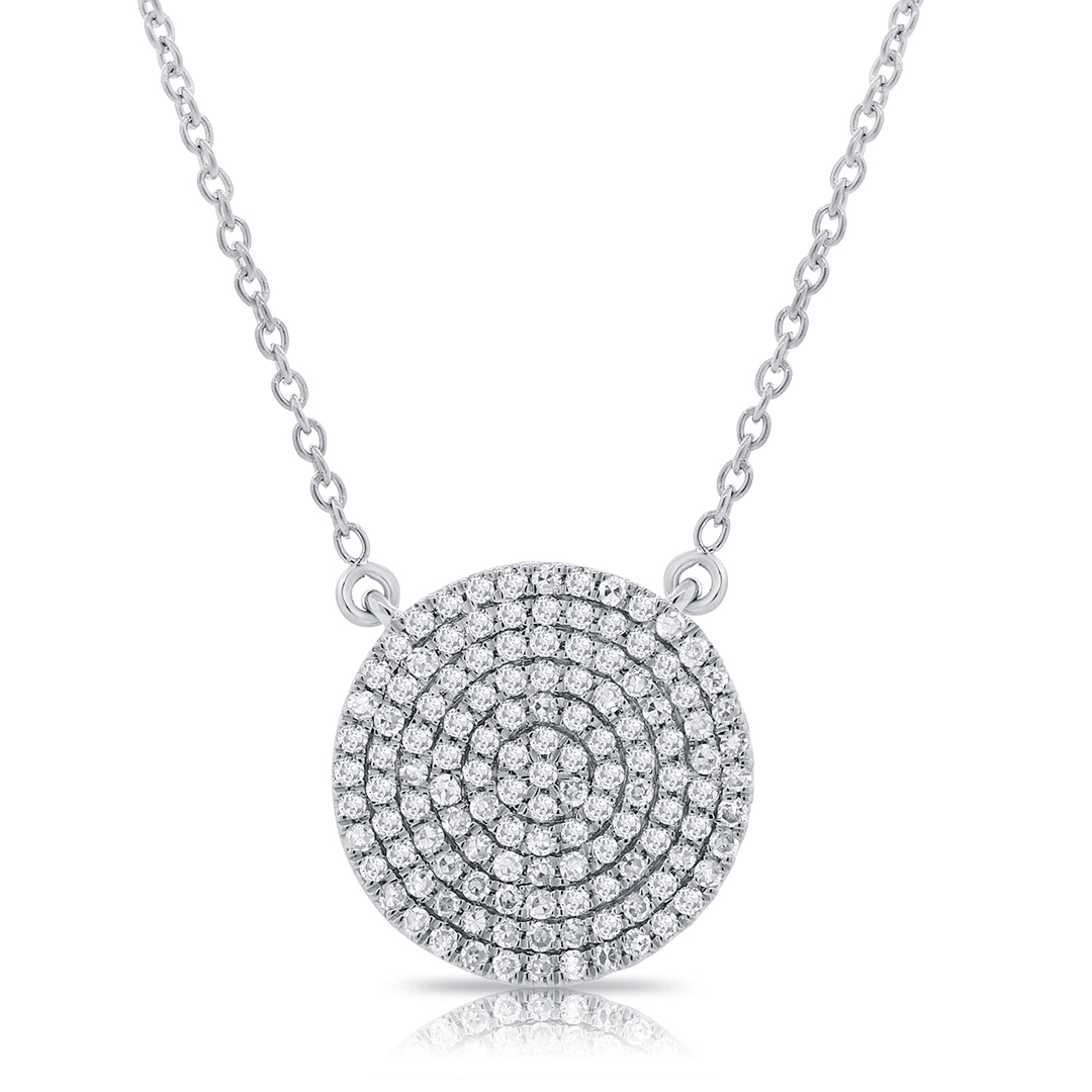 14k White Gold and Diamond 38 Total Weight Disk Pendant