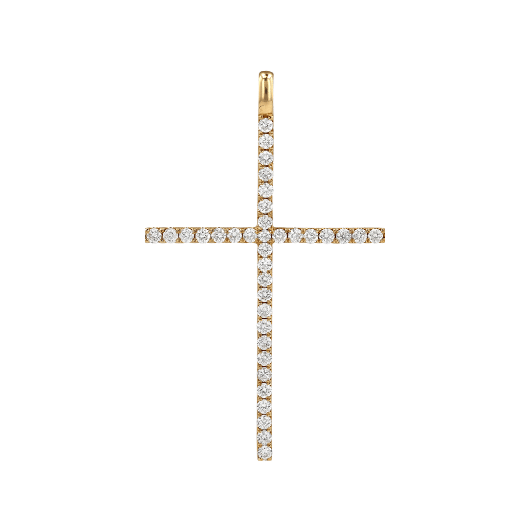 18k Yellow Gold and Diamond .91 Total Weight Cross Pendant