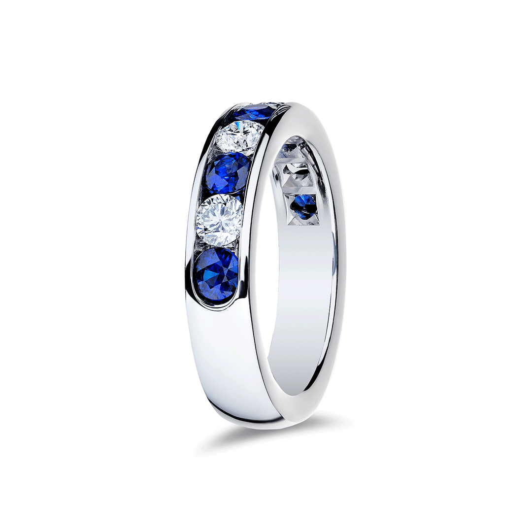 18k White Gold Sapphire and Diamond Channel Alternating Band