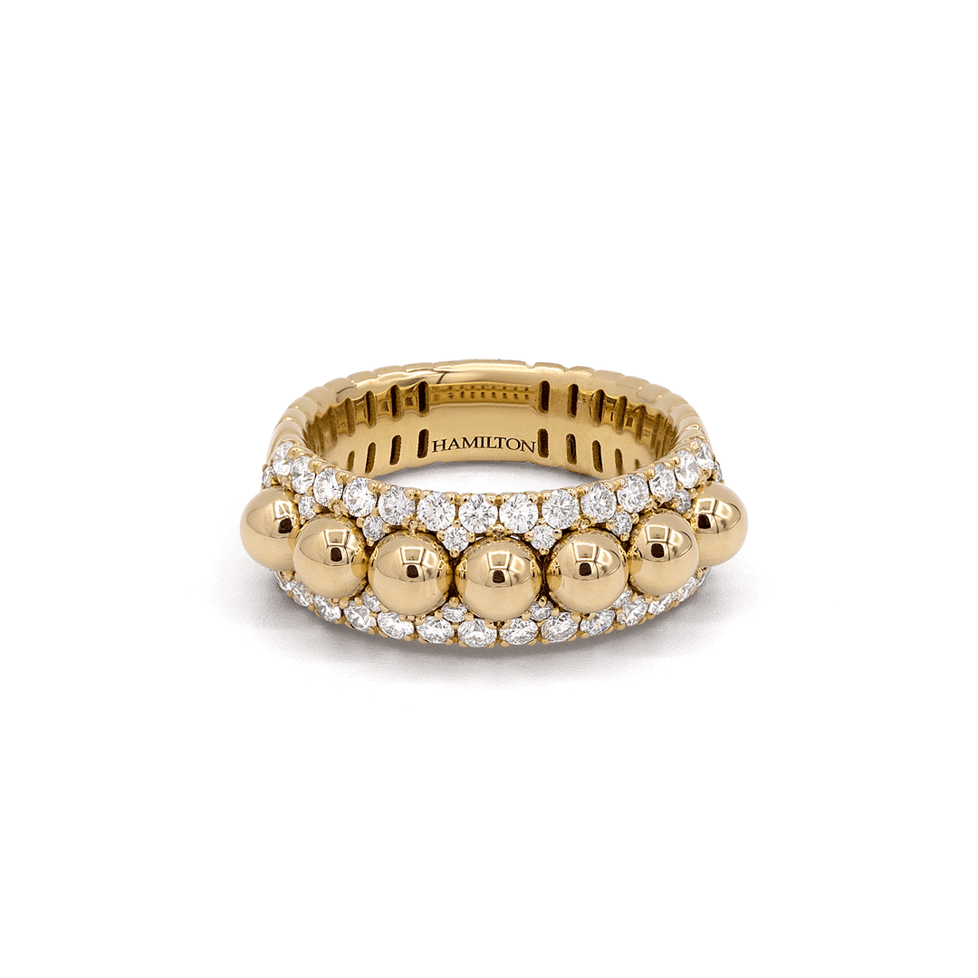 18k Yellow Gold Bead and Diamond Ring