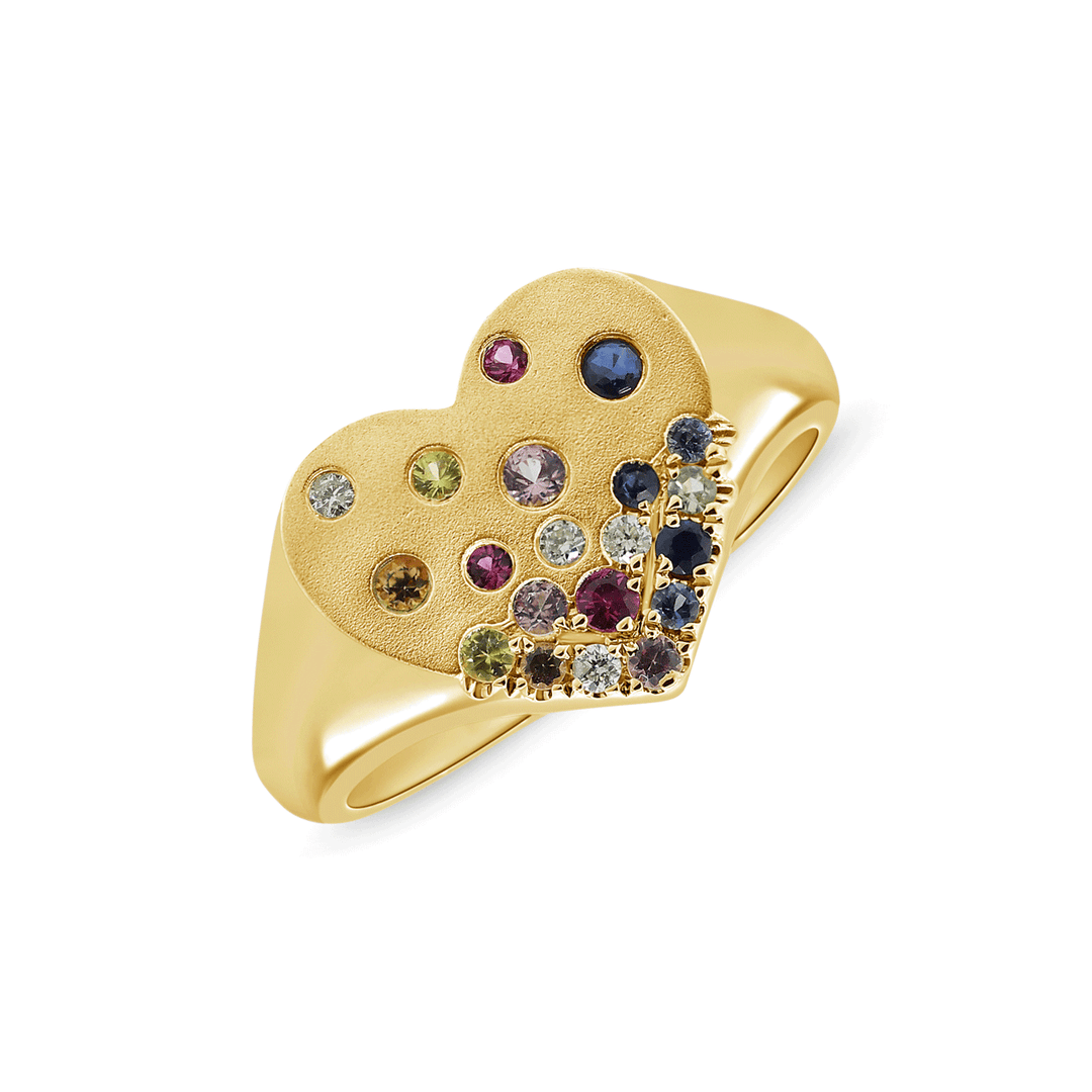14k Gold and Mix Sapphire .34 Total Weight Heart Ring