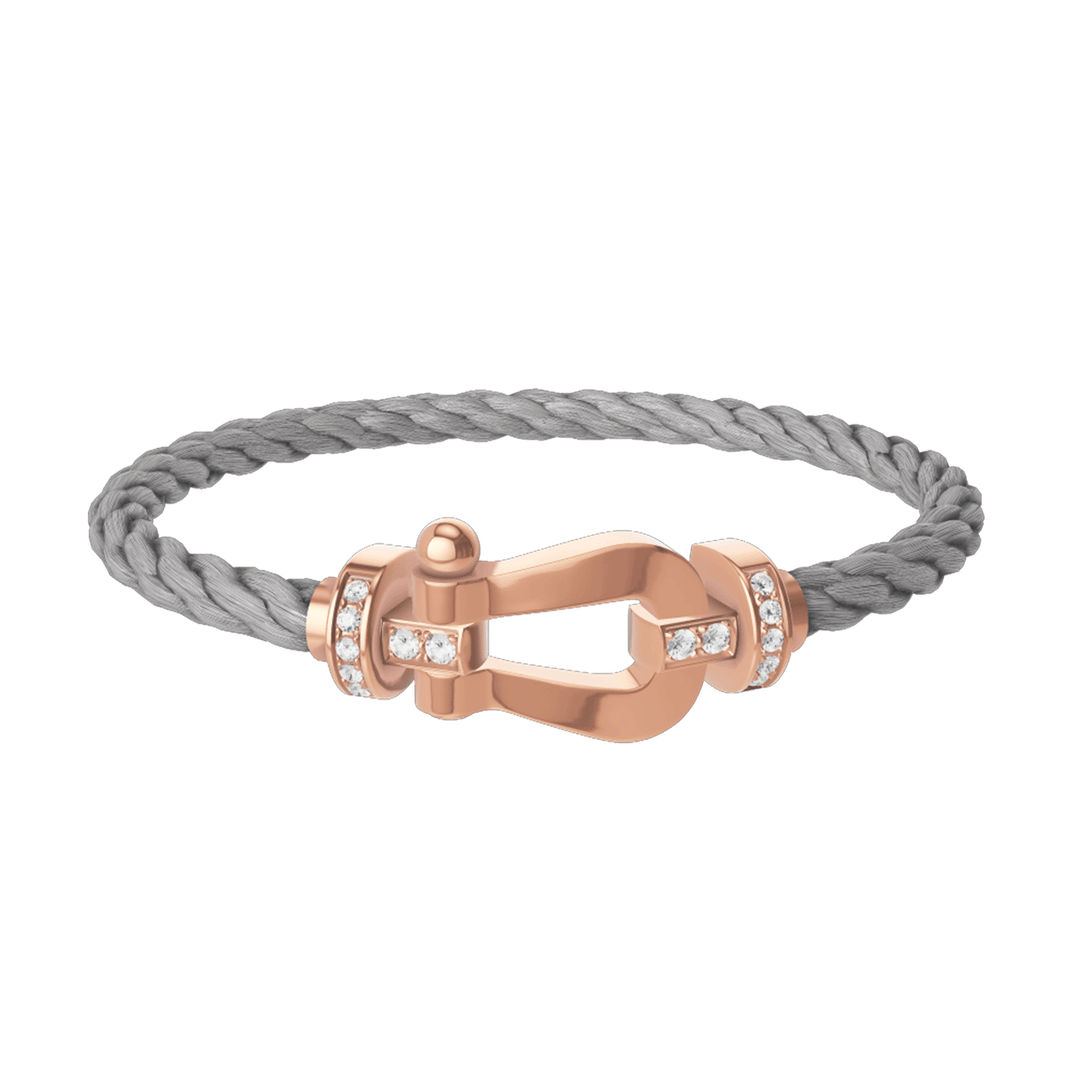 FRED Steel Cord Bracelet with 18k Rose Half Diamond LG Buckle, Exclusively at Hamilton Jewelers