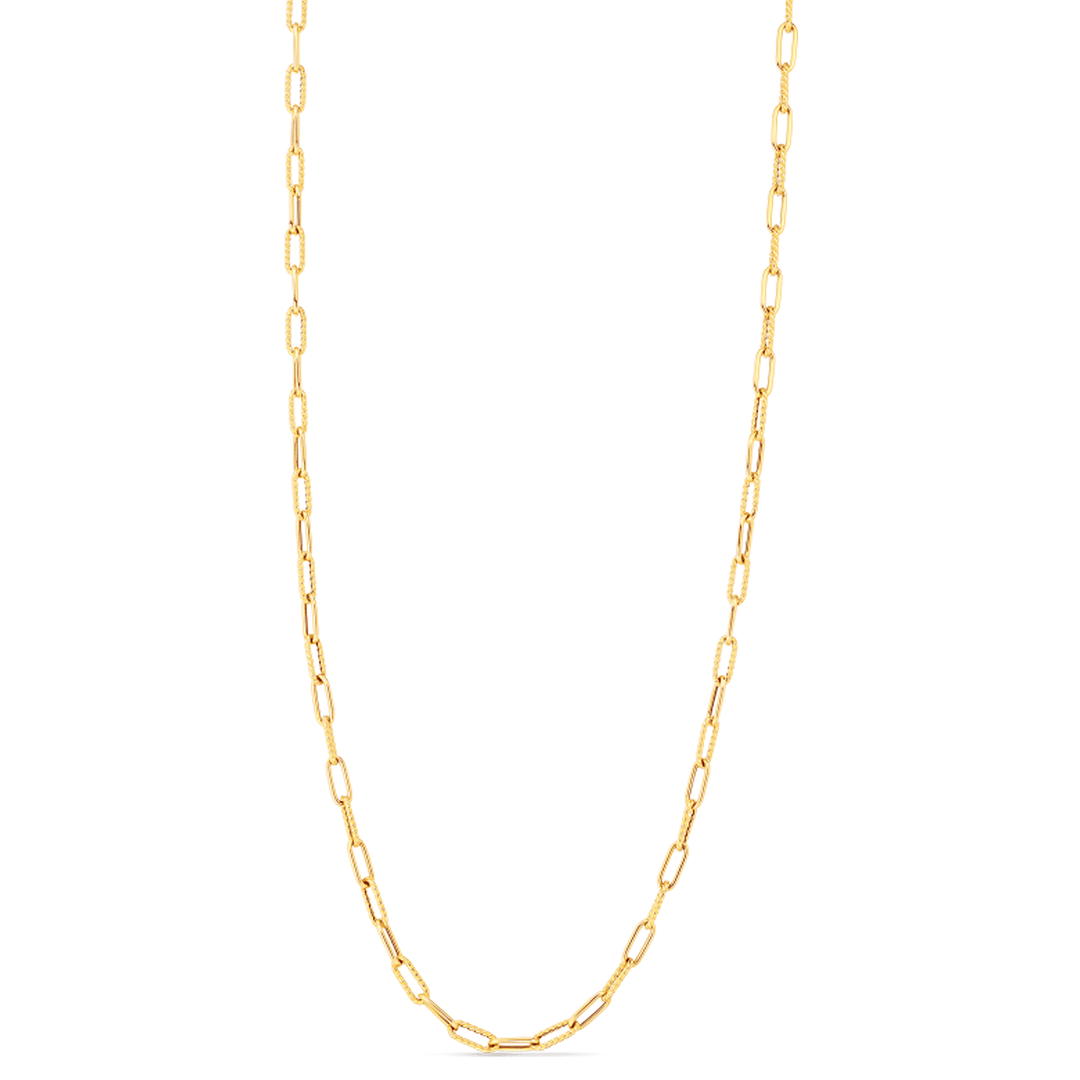 Roberto Coin Designer 18k Yellow Gold Alternating Polished & Fluted Fine Paper Clip Chain
