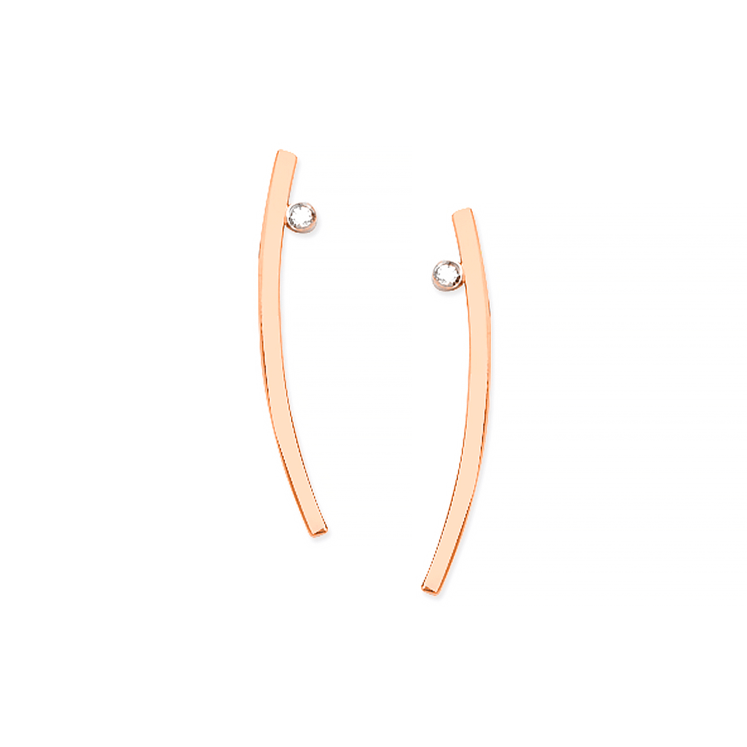 14k Rose Gold and Diamond Curve Earrings