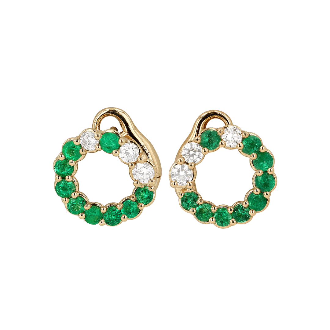 18k Gold Diamond and Emerald .74 Total Weight Earrings