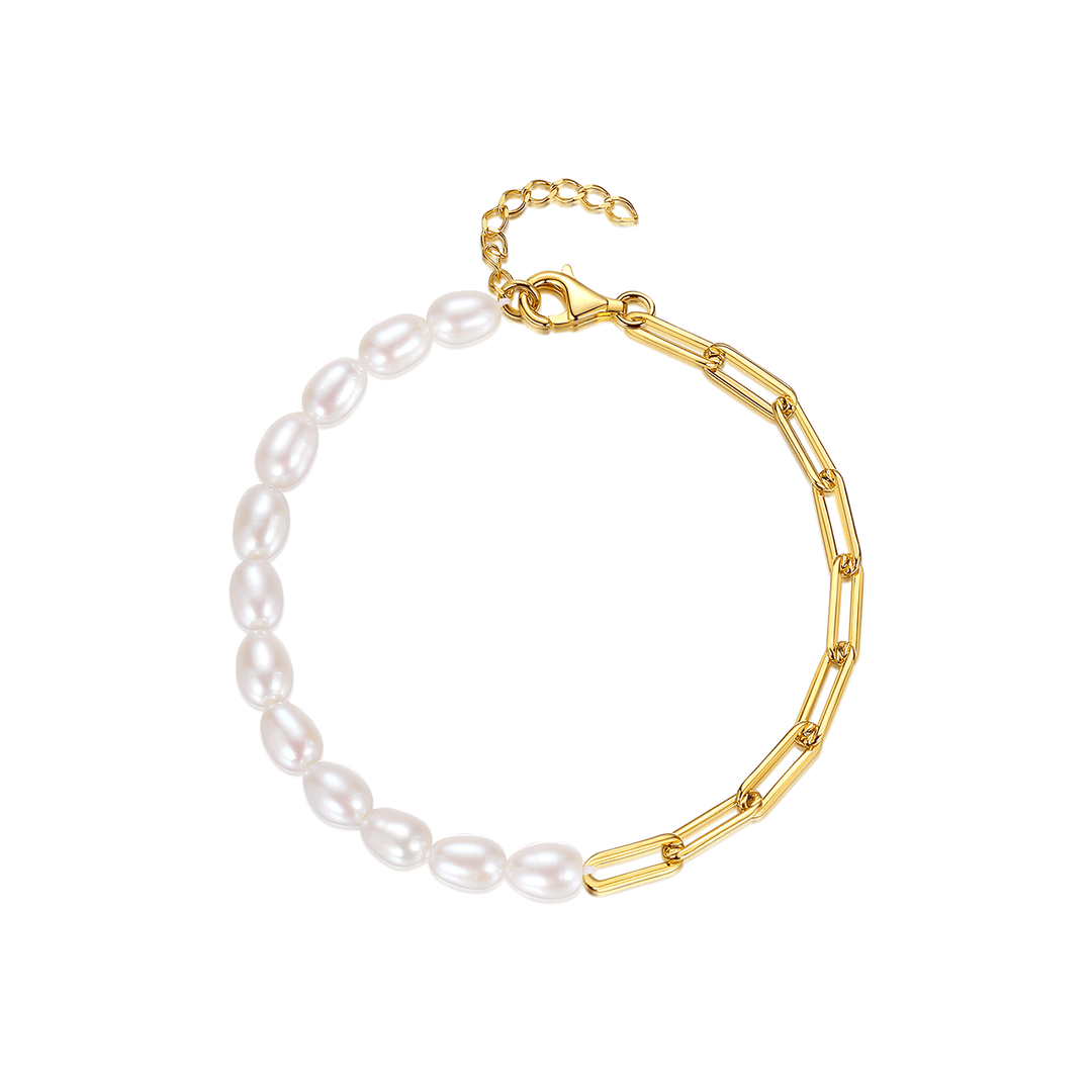 Freshwater Pearl and Yellow Overlay Paperclip Bracelet