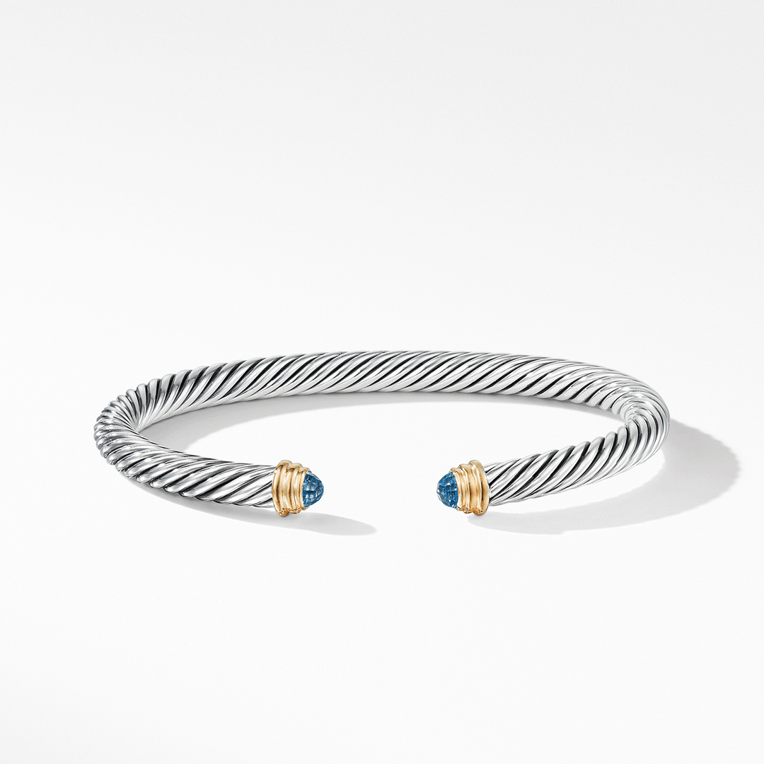 David Yurman Cable Classic Collection Bracelet with Blue Topaz and 14k Yellow Gold