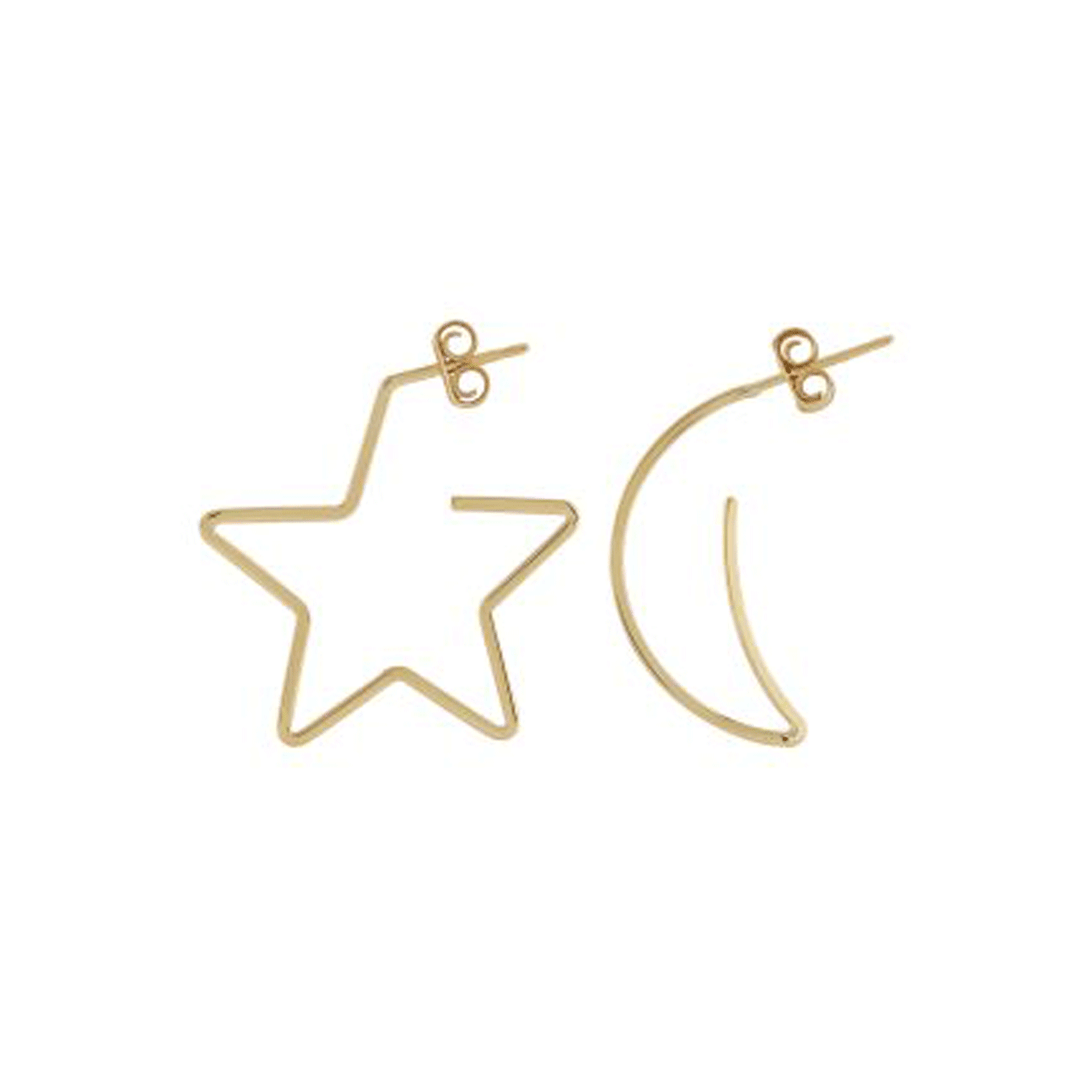 14k Yellow Gold Star and Moon Earrings