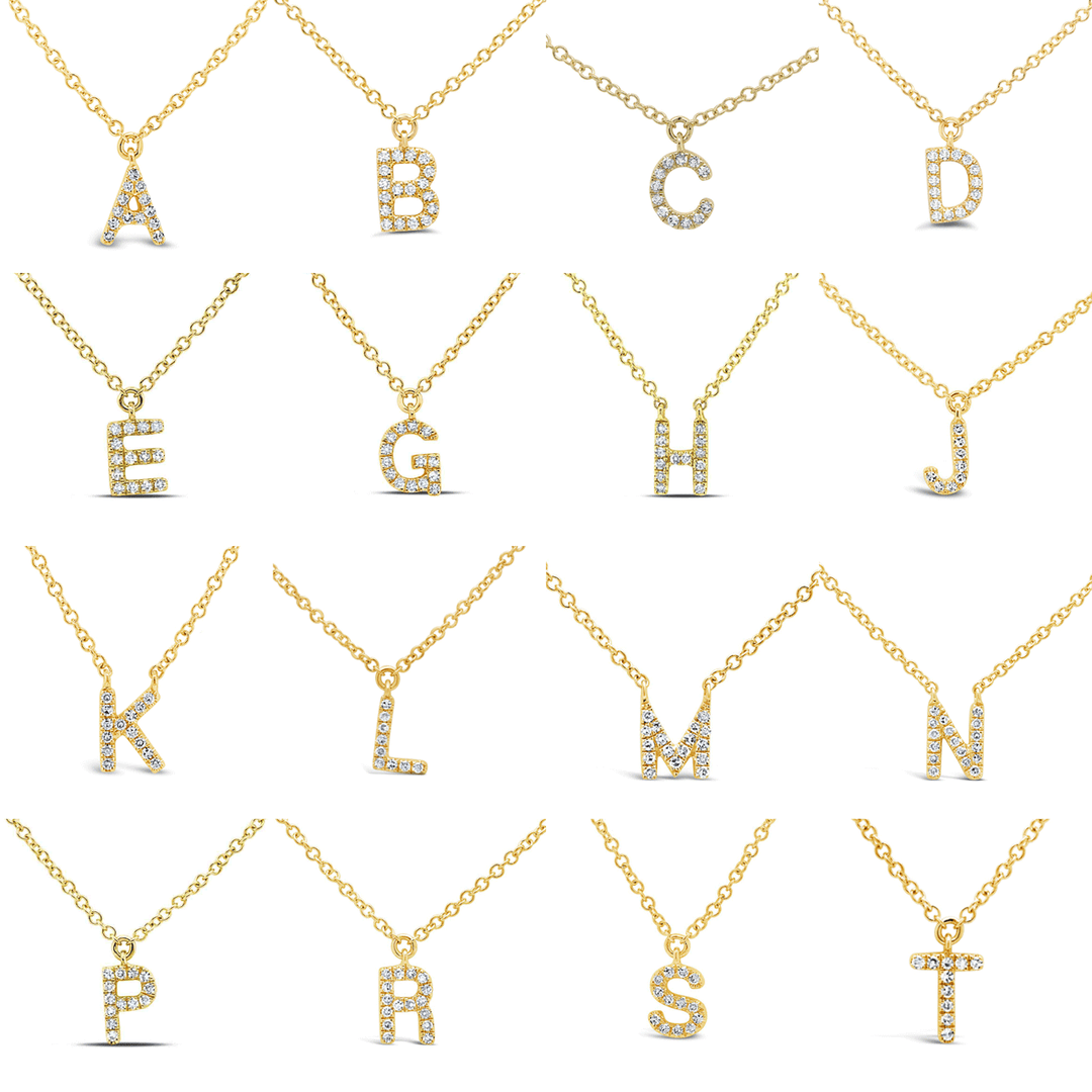 14k Yellow Gold and Diamond Initial Necklace
