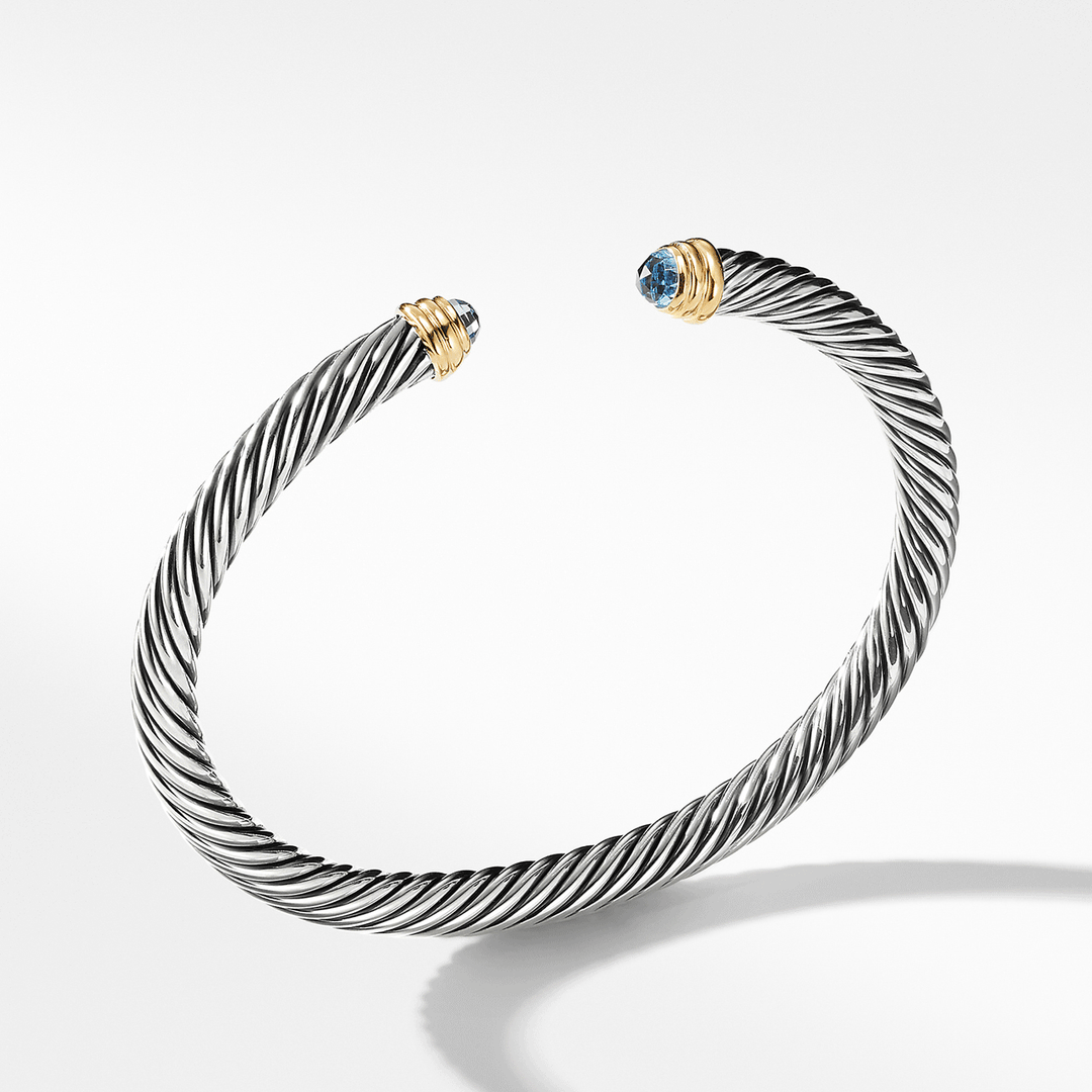 David Yurman Cable Classic Collection Bracelet with Blue Topaz and 14k Yellow Gold