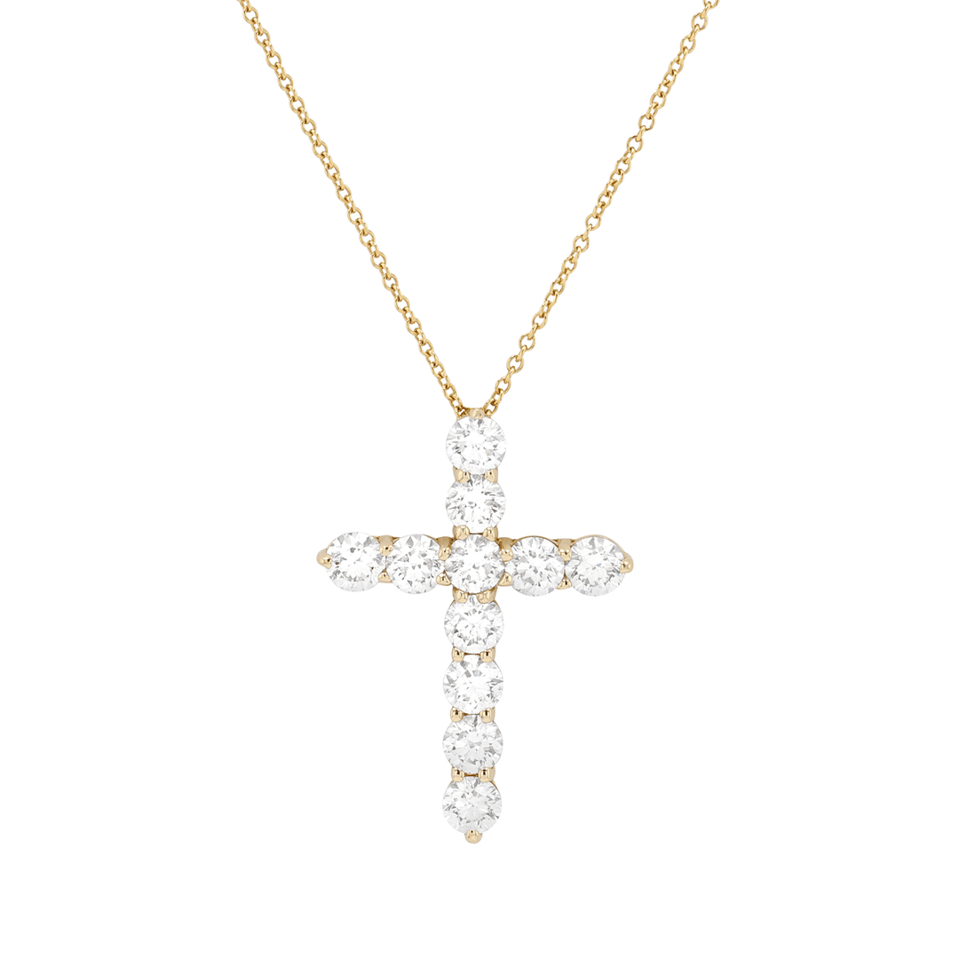 14k Yellow Gold and Diamond 2.60 Total Weight Cross Pendant