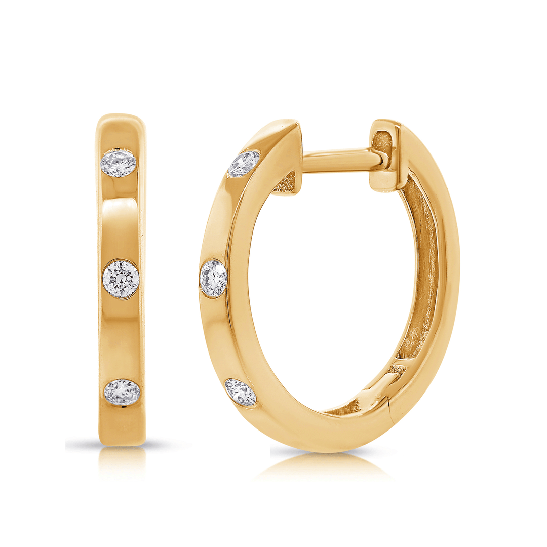 14k Gold .07 Total Weight Diamond Snap Hoops