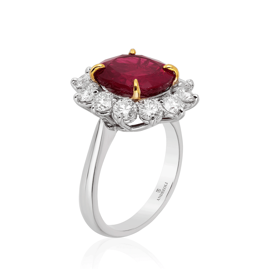 Private Reserve Platinum Ruby 6.03 Total Weight and Diamond Halo Ring