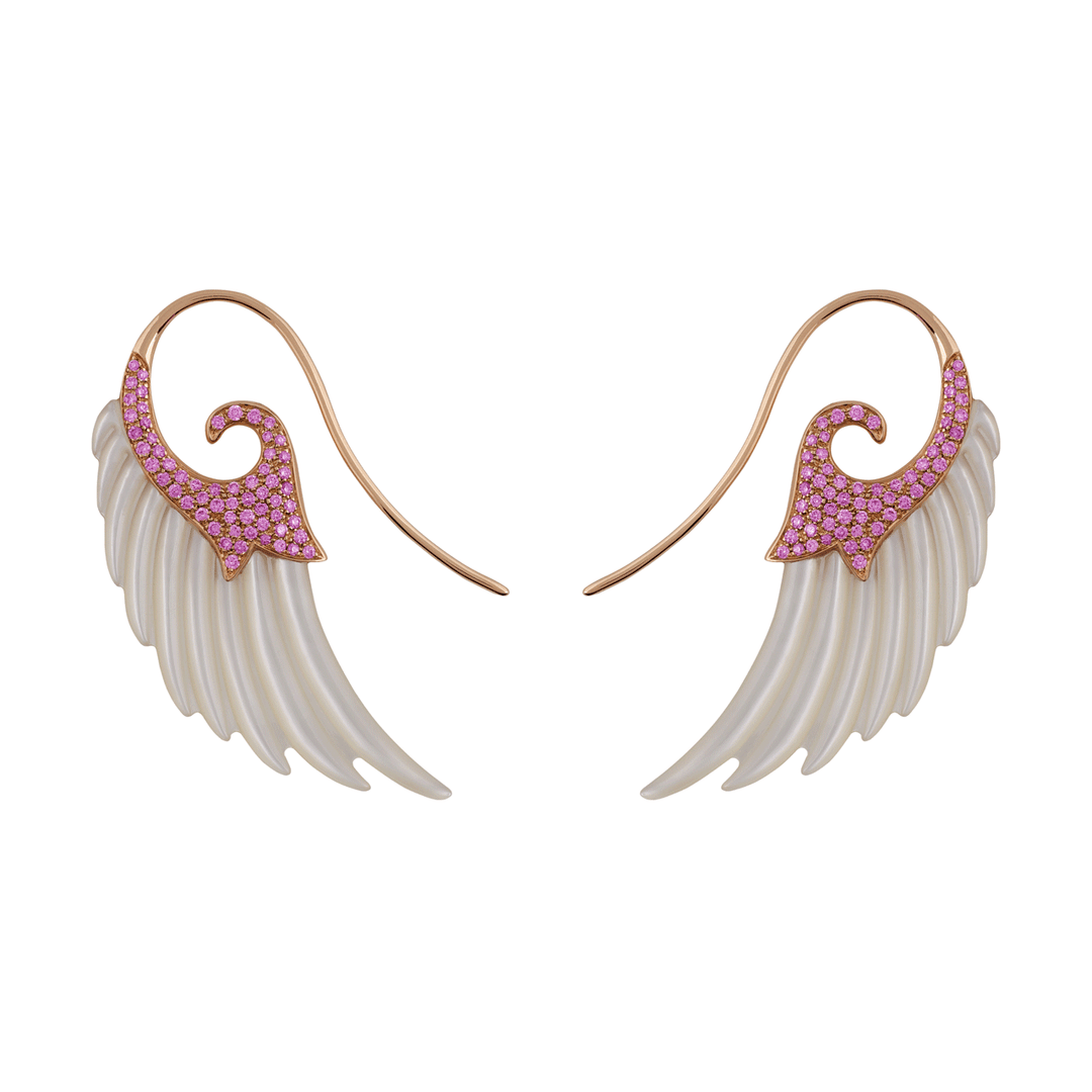 Noor Fares Fly Me To The Moon 18k MOP and Pink Sapphire Wing Earrings