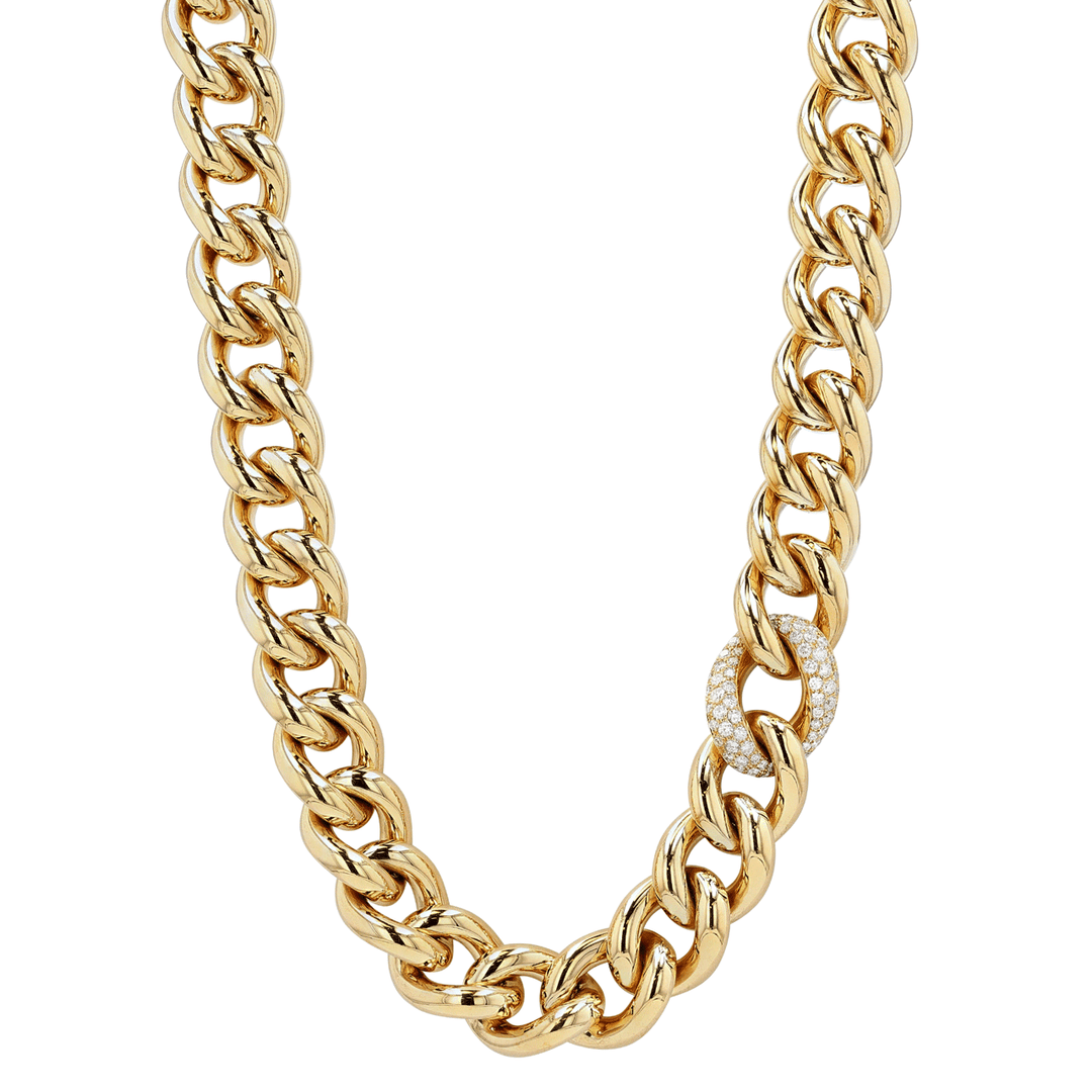 18k Gold Curb Link and Diamond 1.19 Total Weight Necklace