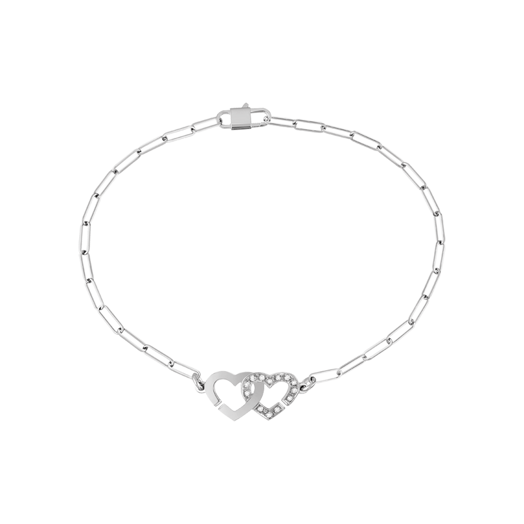 Dinh Van Menottes 18k White Gold Diamond Double Heart Bracelet