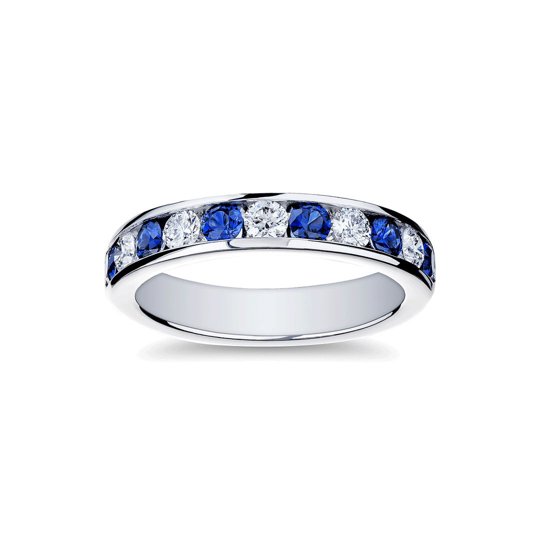18k White Gold Sapphire .69 Total Weight and Diamond Alternating Channel Band