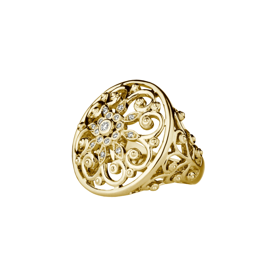 Arabesque 18k Yellow Gold and Diamond .12 Total Weight Ring