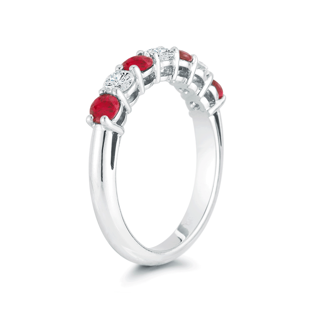 Platinum Alternating Ruby .72 Total Weight and Diamond Band