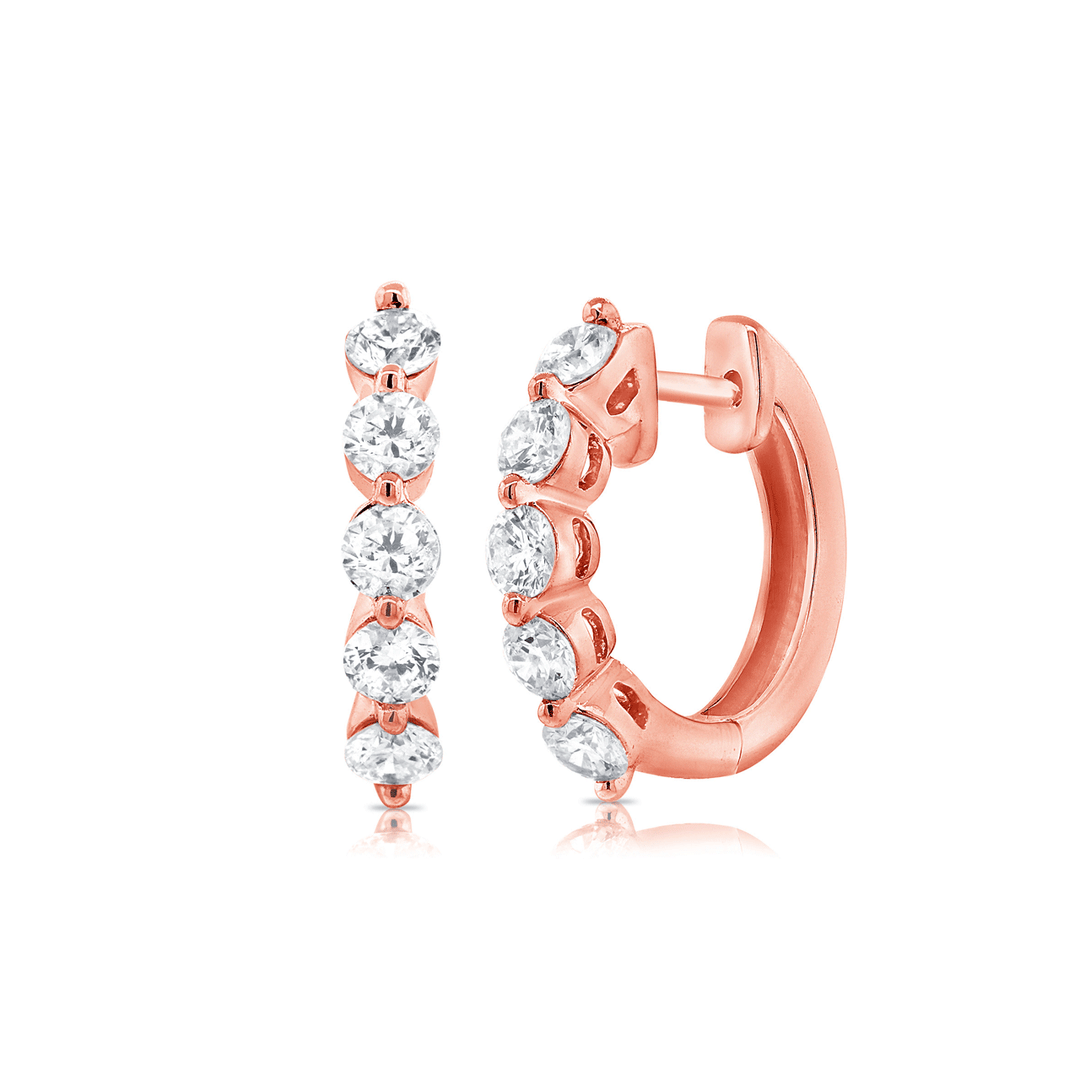 14k Rose Gold and .70 Total Weight Diamond Hoops