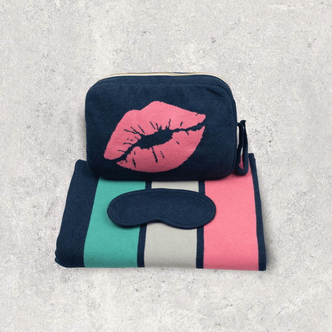 Kiss Lips Navy and Clutter Pink Travel Set