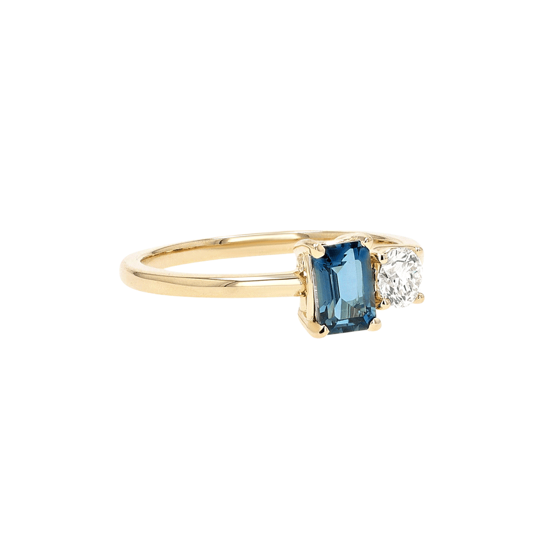 14k Gold Blue Topaz and Diamond .25 Total Weight Ring