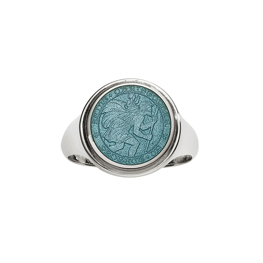 St. Christopher Sterling Silver and Blue Ring