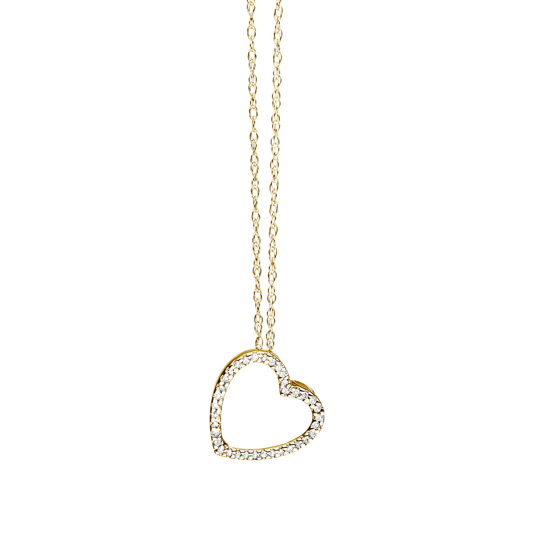 Classic 14k Gold Heart and Diamond .16 Total Weight Pendant