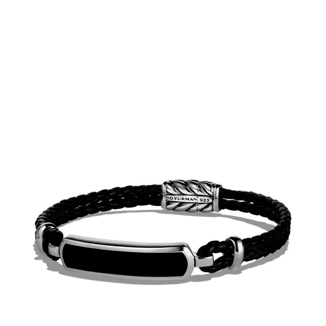 David Yurman Exotic Stone Bar Station Bracelet In Black Leather with Black Onyx
