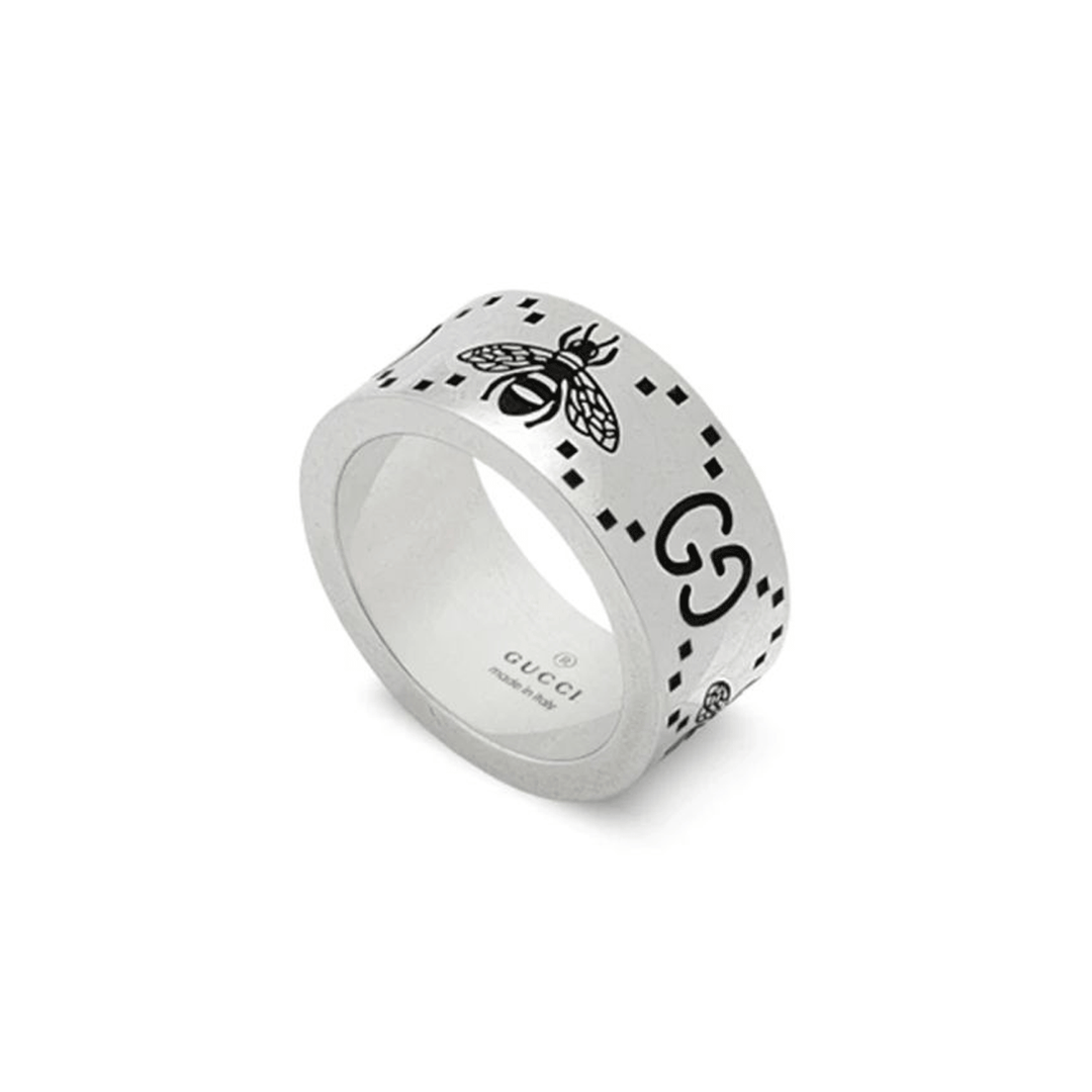 Gucci GG and Bee Engraved Wide Ring,SZ 19