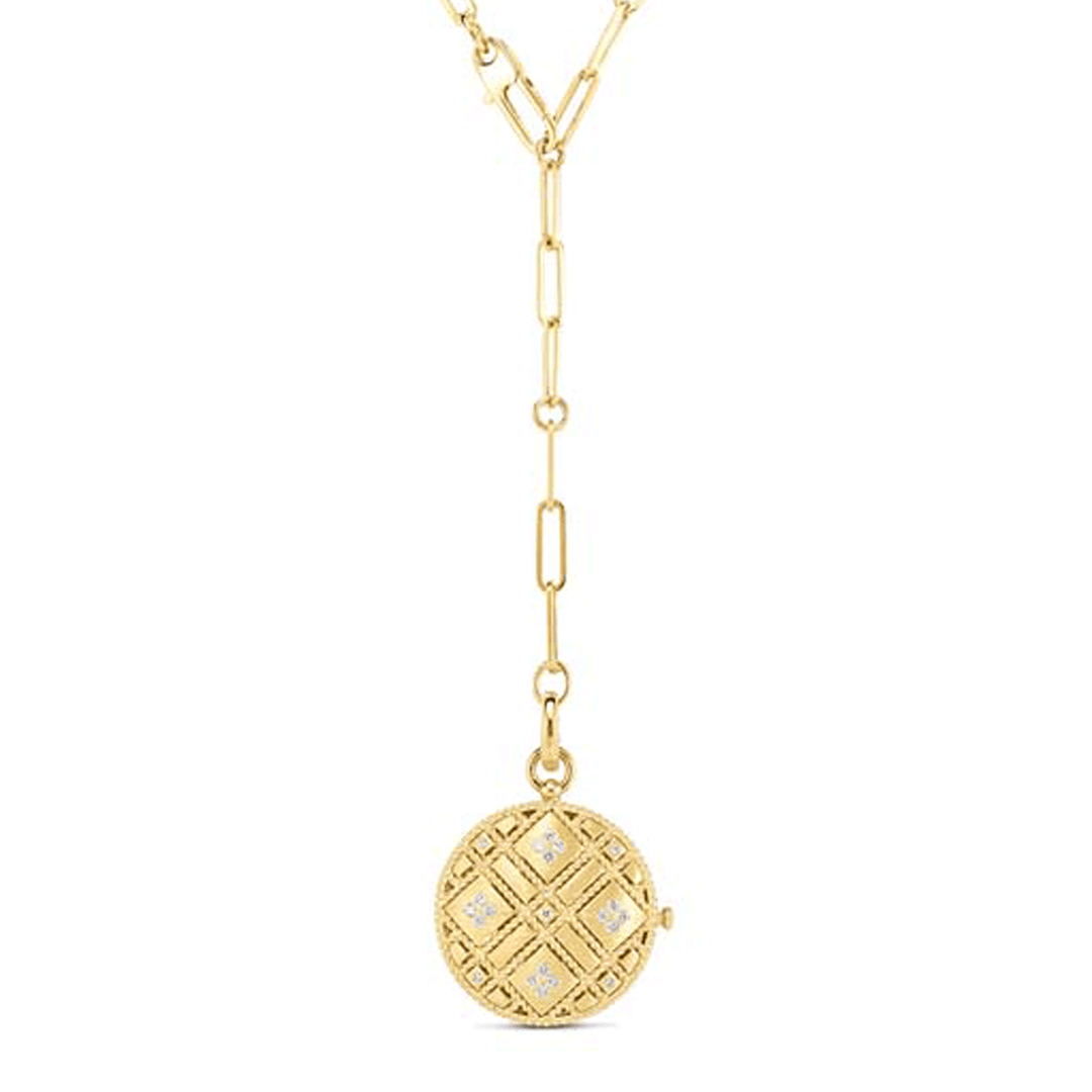 Roberto Coin Palazzo Ducale18k Yellow Gold Diamond Satin Locket Necklace