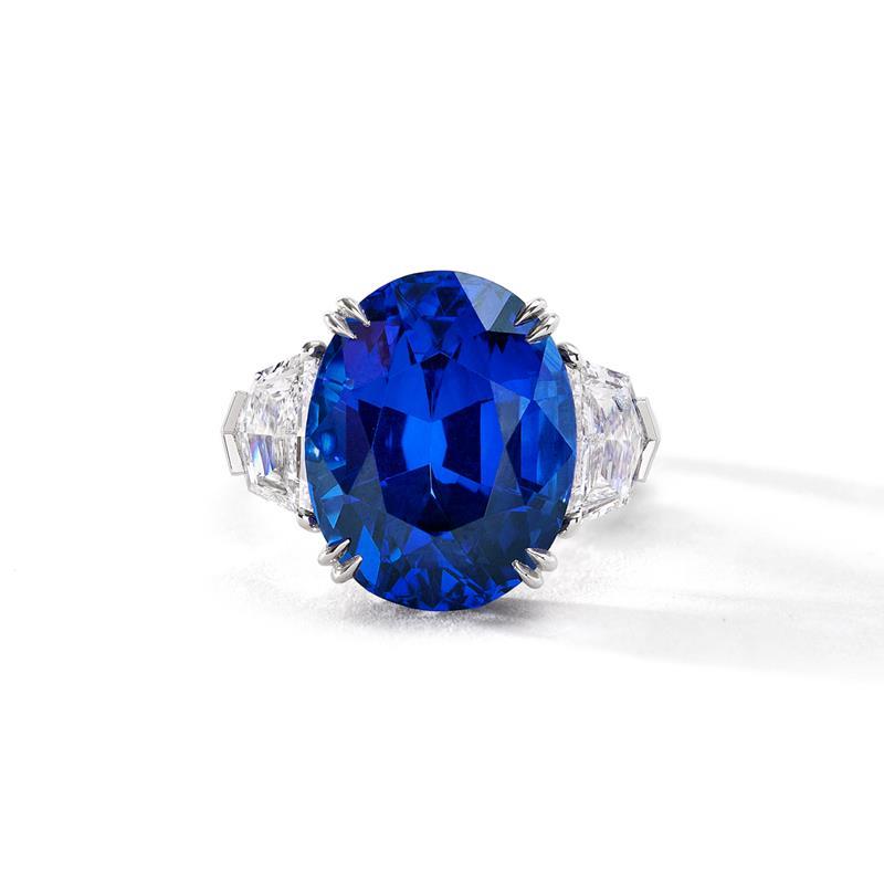 Private Reserve Oval Sapphire 14.28 Total Weight and Diamond Ring