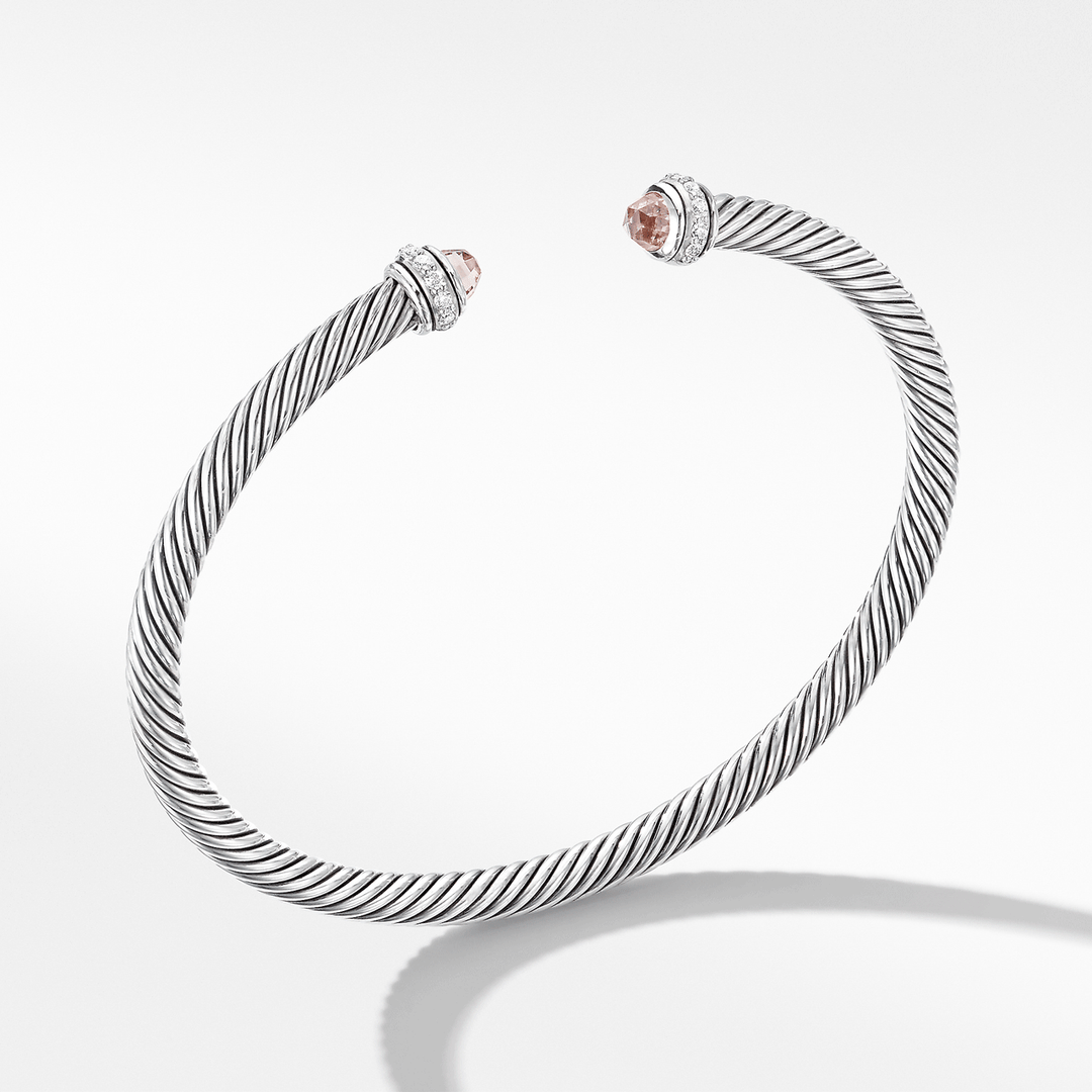 David Yurman Cable Classics Bracelet in Sterling Silver with Morganite and Pavé Diamonds