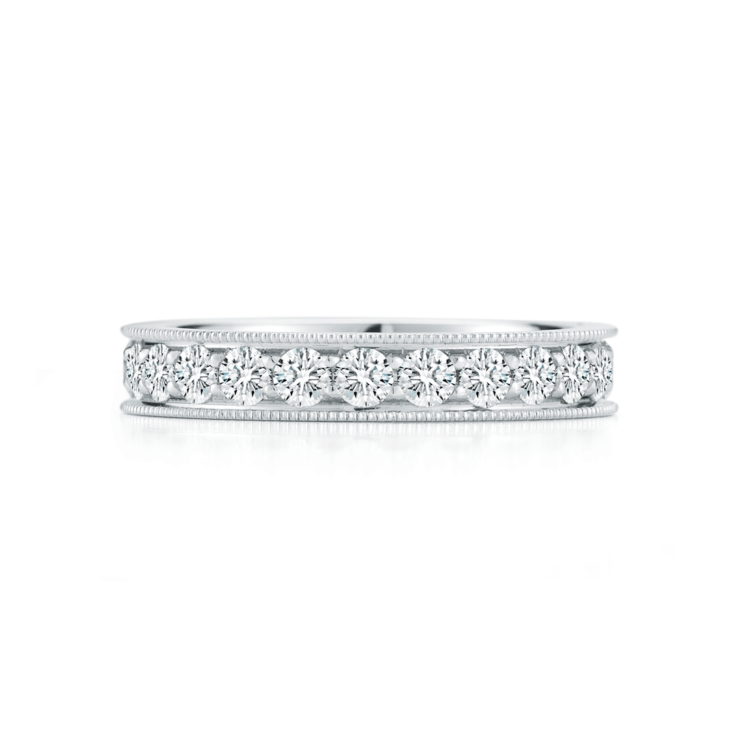 18k White Gold and 1.68 Total Weight Diamond and Milgrain Eternity Band
