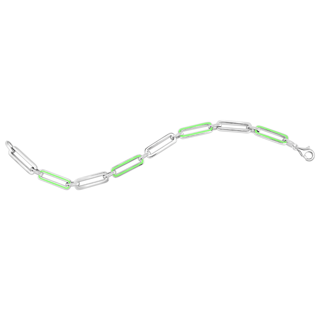 Sterling Silver and Green Enamel Paperclip Bracelet