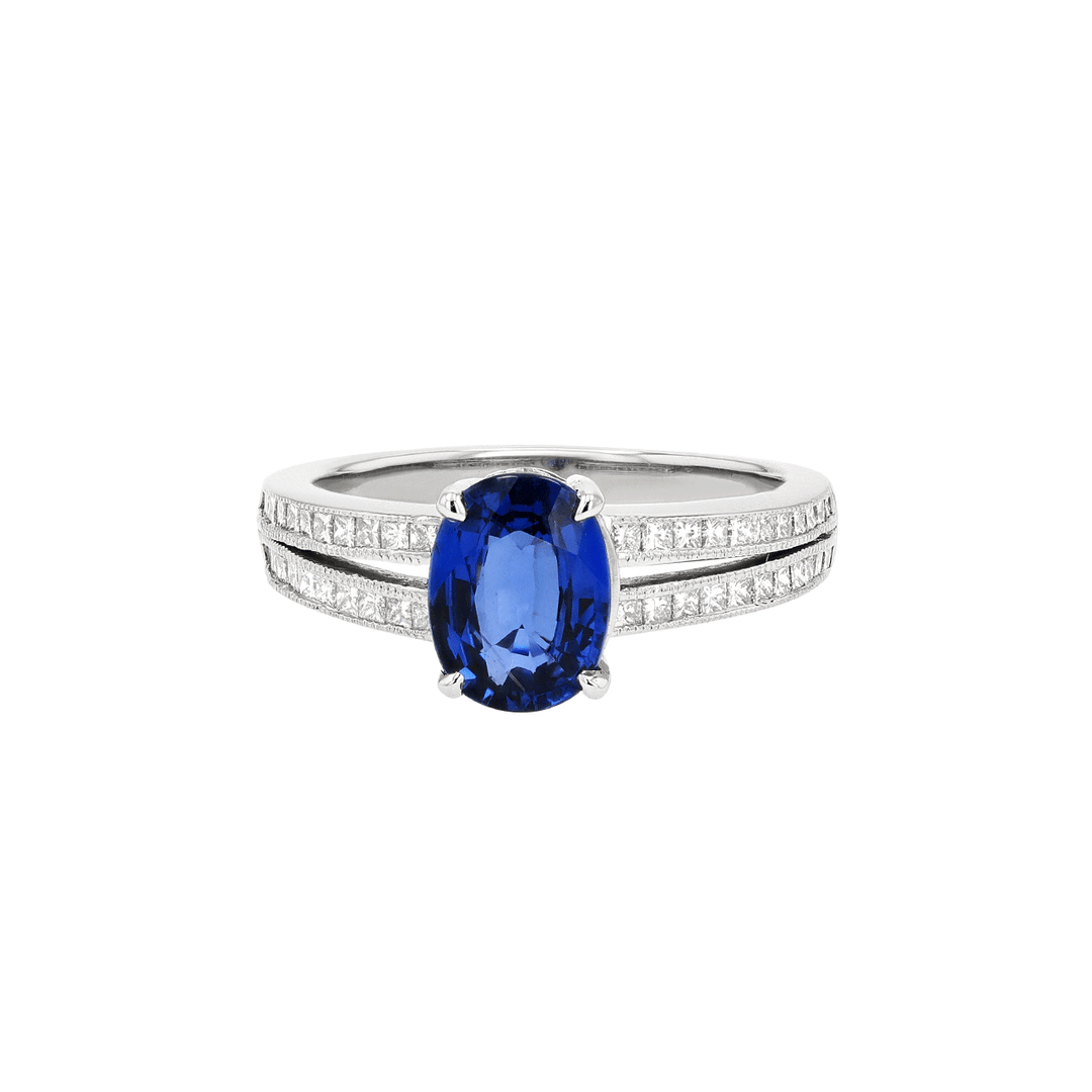 Platinum 18k Gold Sapphire 1.98 Total Weight and Diamond Ring