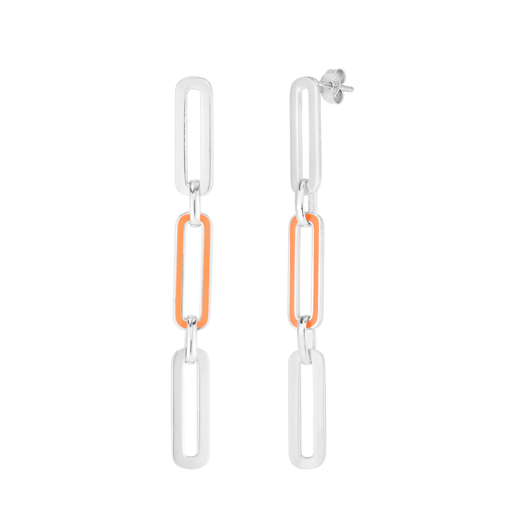 Sterling Silver and Orange Enamel Paperclip Earrings