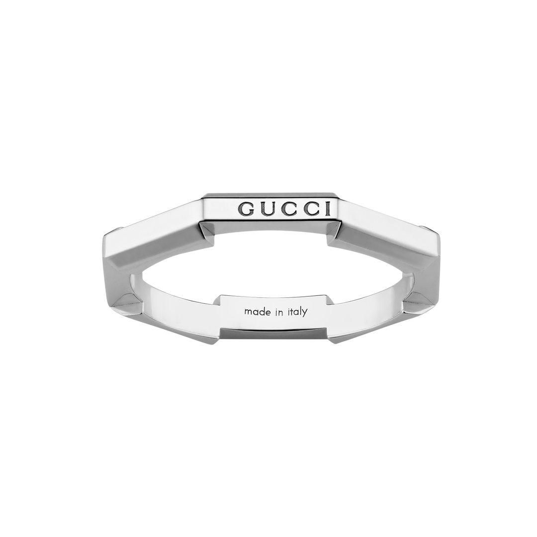 Gucci Link to Love 18k White Gold Mirrored Ring, Sz 6.5