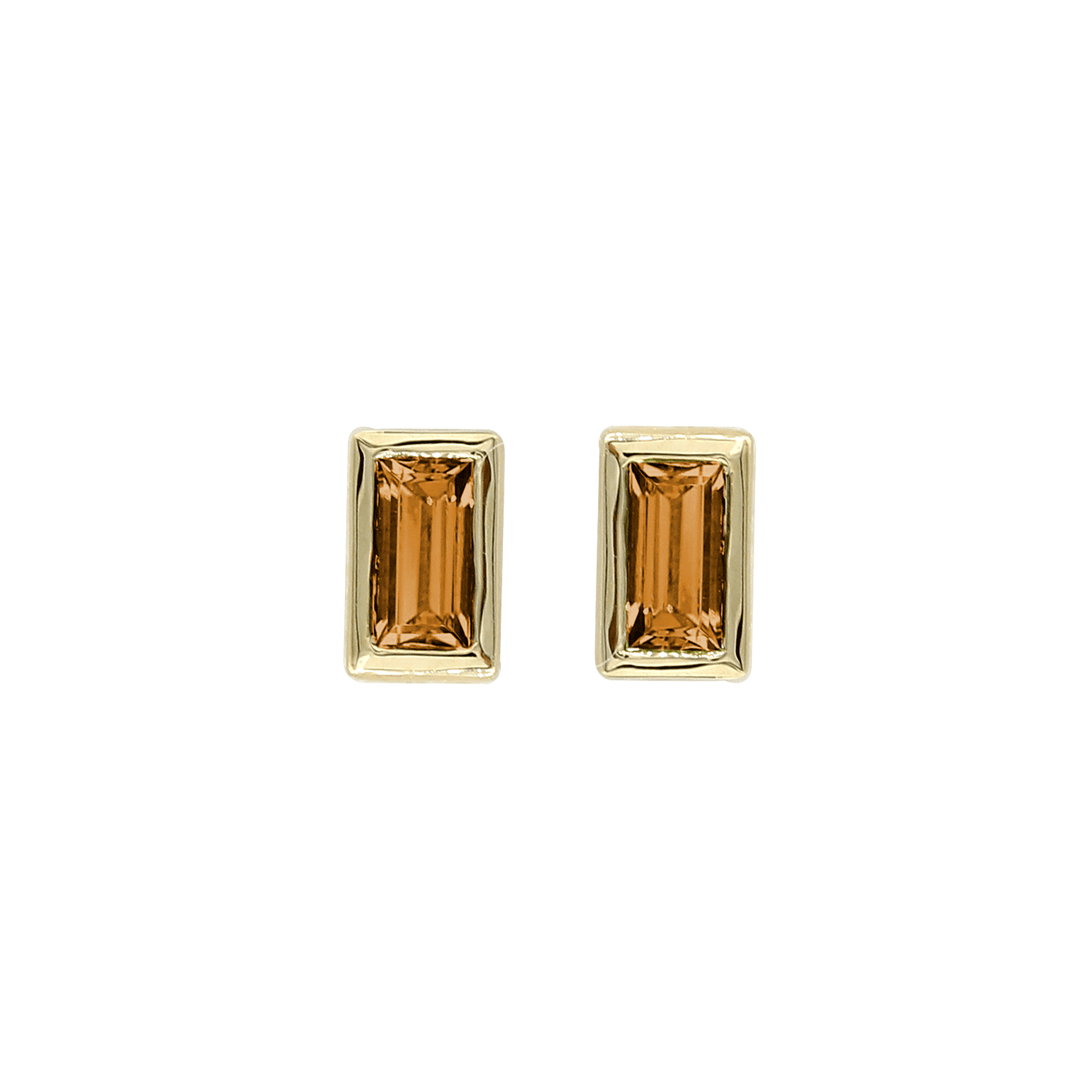 14k Yellow Gold and Baguette Citrine Stud Earrings