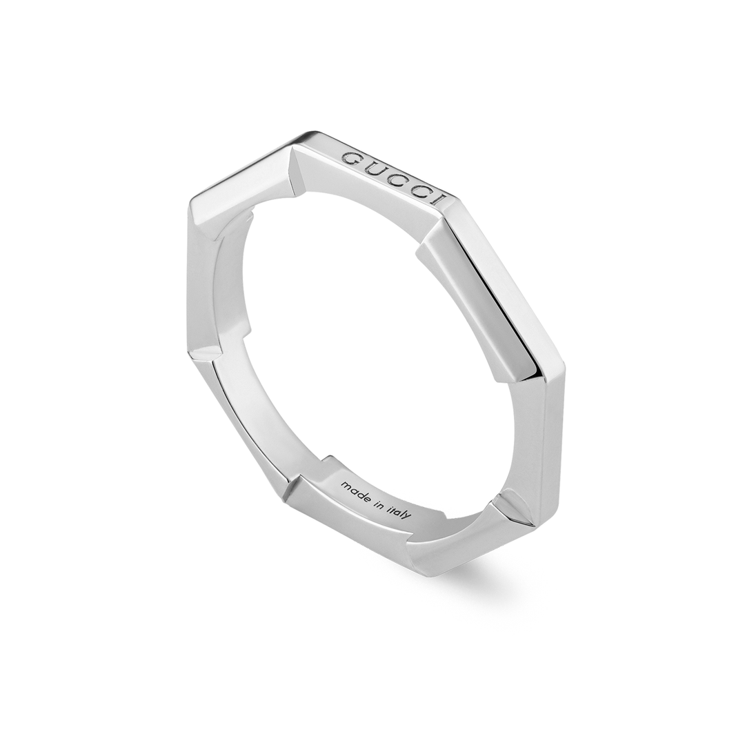 Gucci Link to Love 18k White Gold Mirrored Ring, Sz 6.5