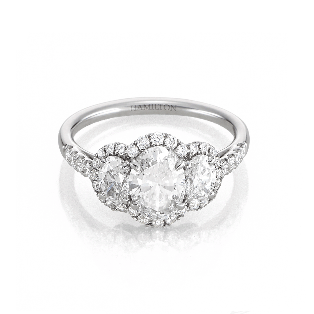 Platinum 3 Stone Oval Diamond Engagement Ring