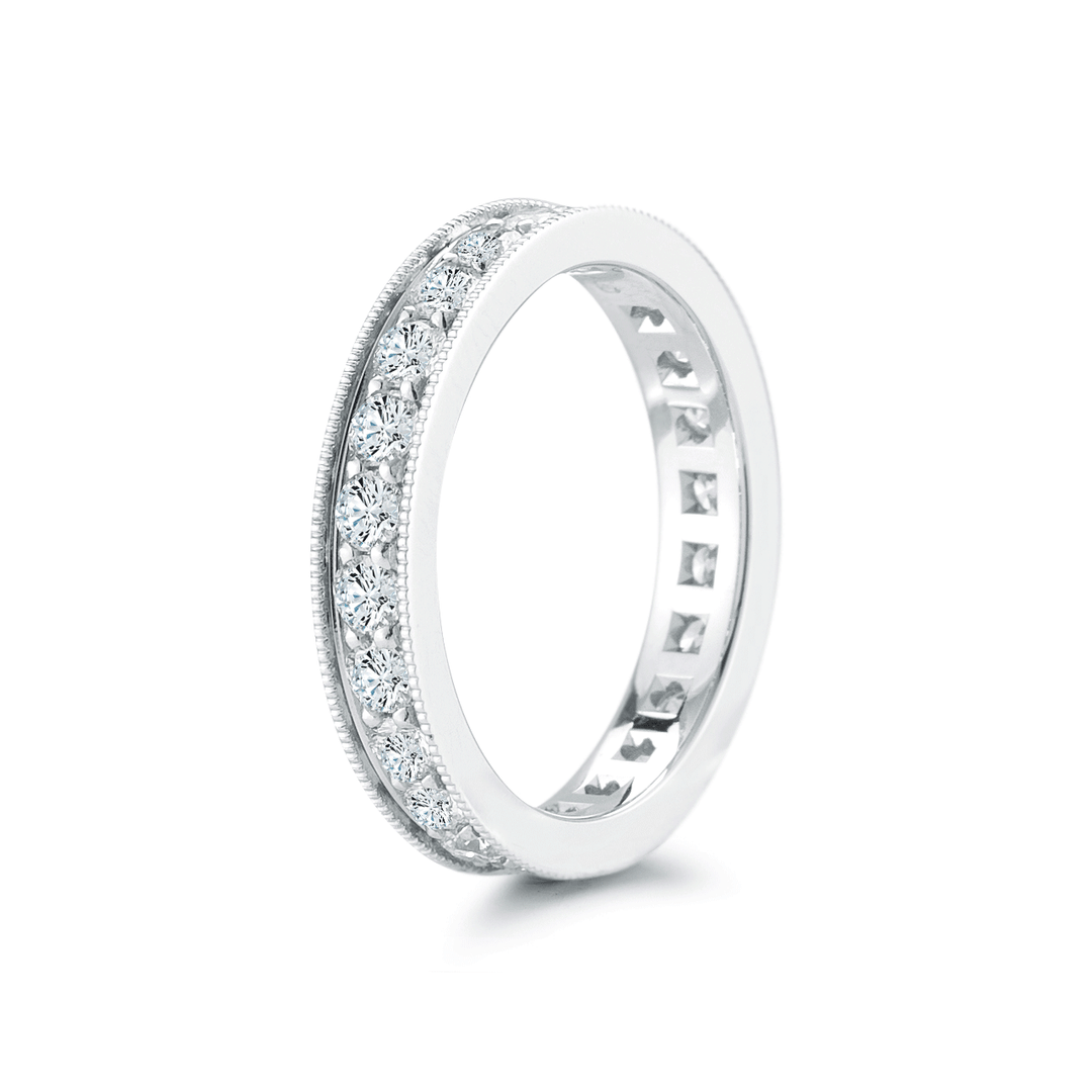 18k White Gold and 1.68 Total Weight Diamond and Milgrain Eternity Band