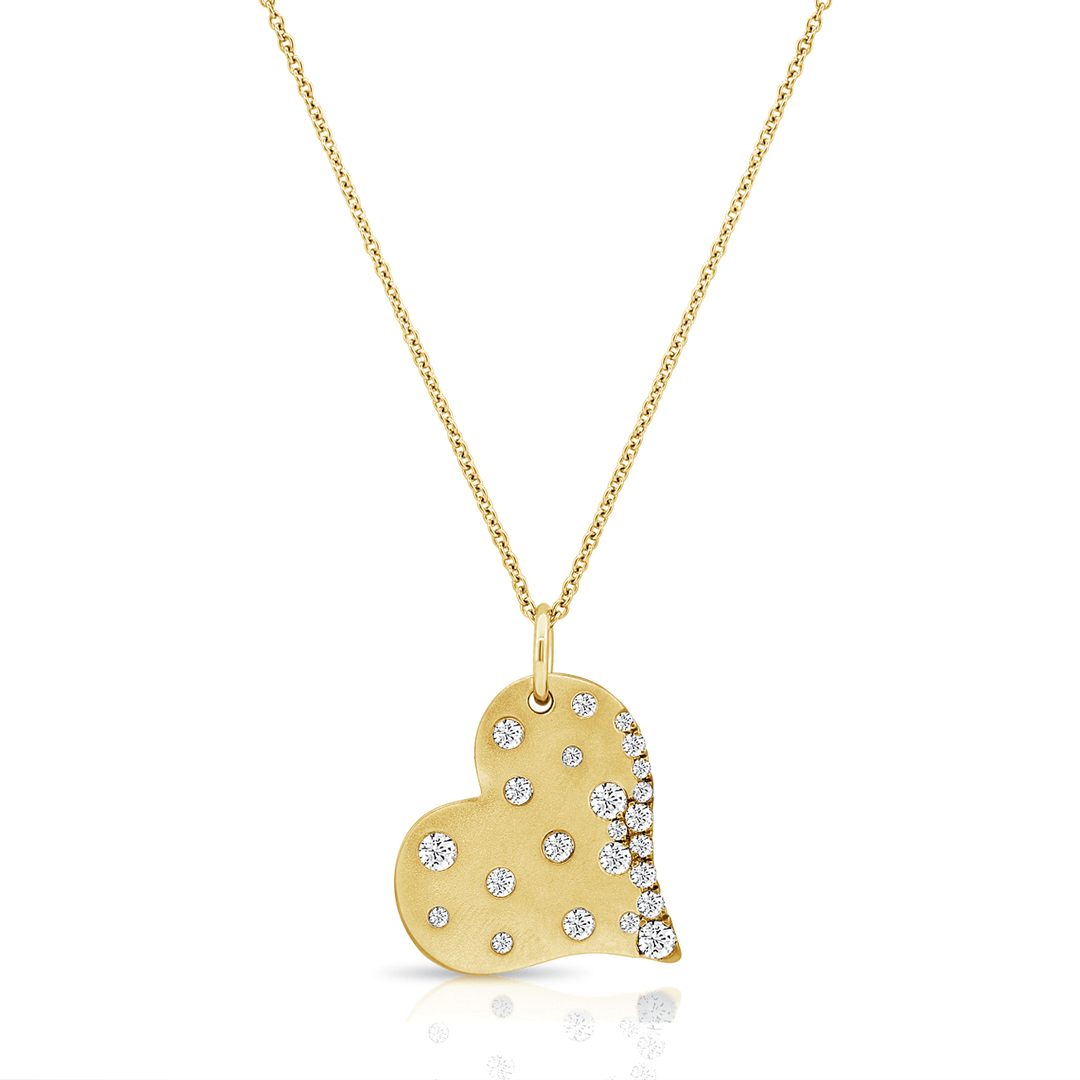 14k Gold and Diamond .68 Total Weight Slant Heart Pendant