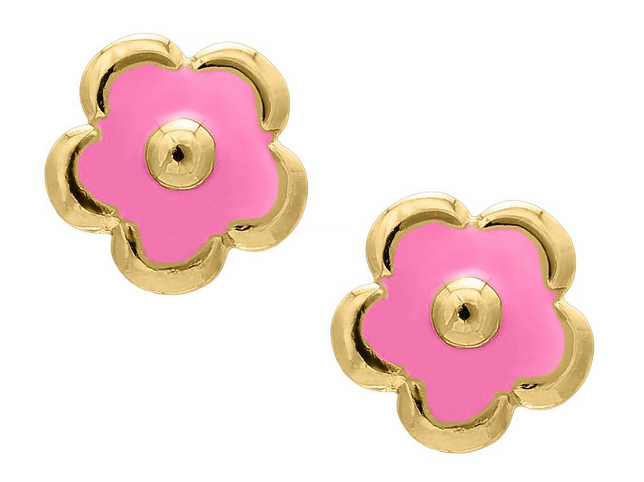14k Gold and Enamel Flower Earrings