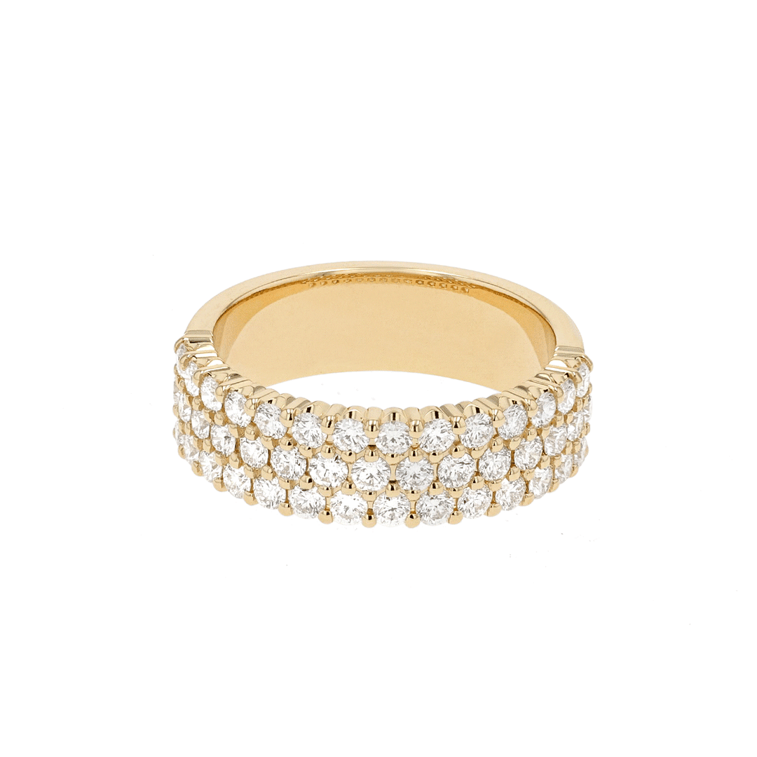 18k Yellow Gold and 1.29 Total Weight Diamond Three Row Band
