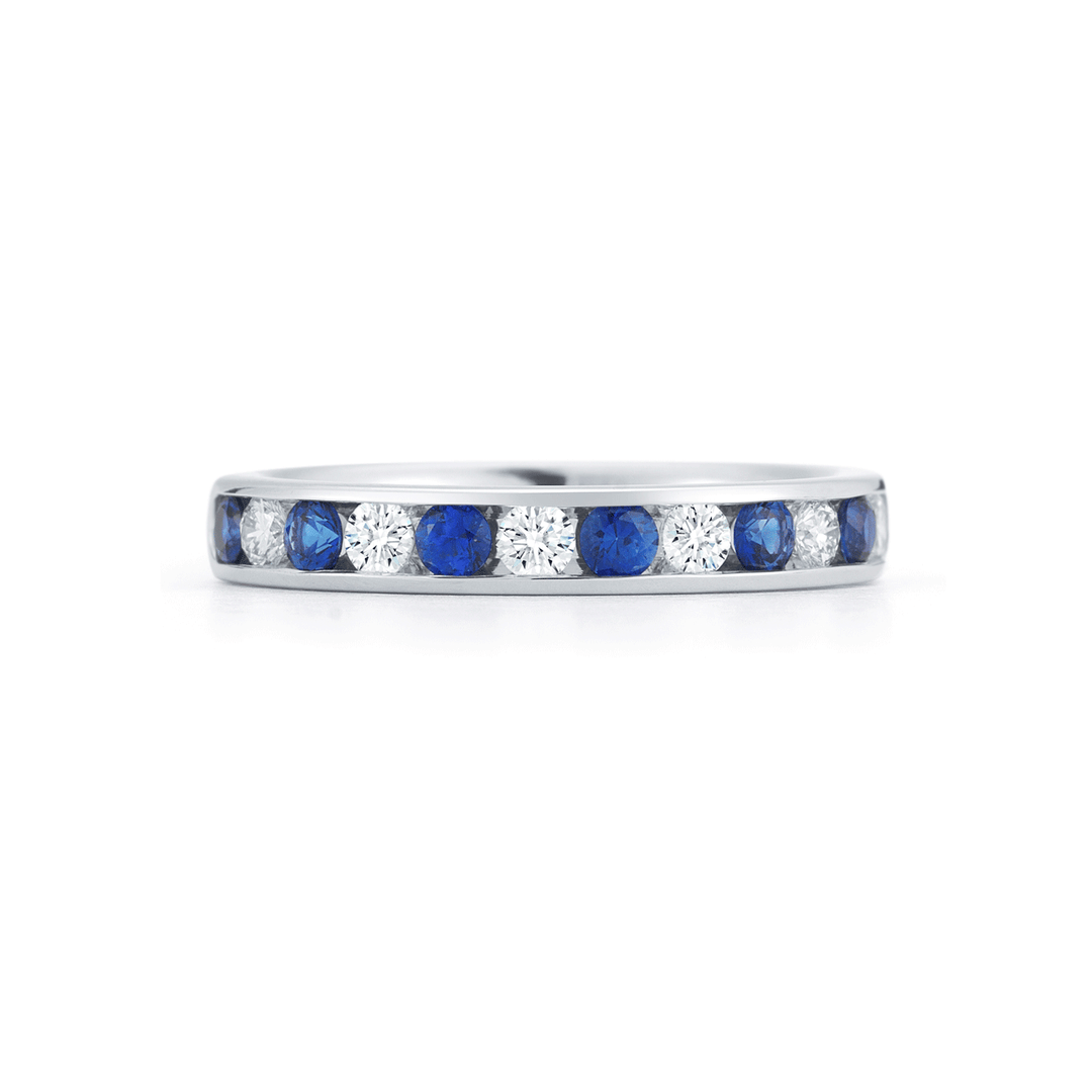 18k White Gold Sapphire .48 Total Weight and Diamond Channel Band